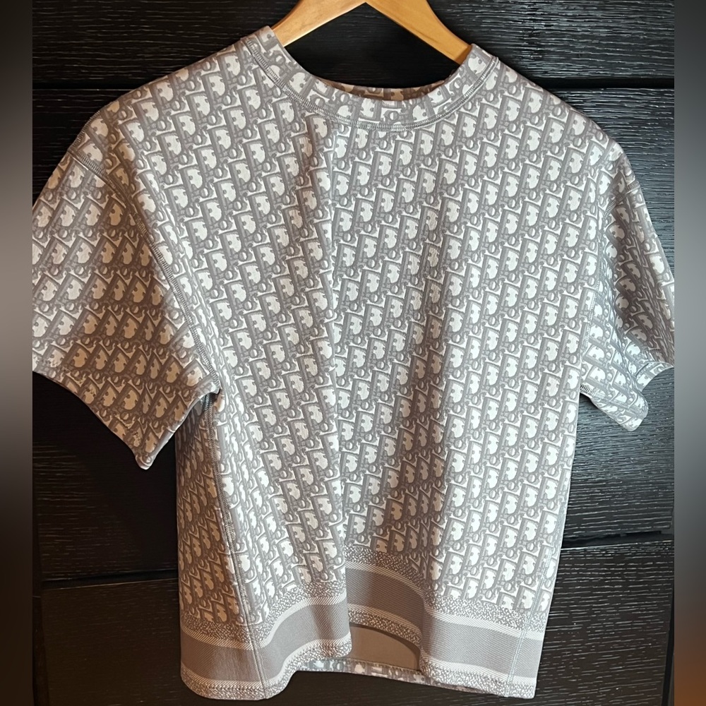 AUTHETNTIC PREOWNED DIOR Short-Sleeved Dioriviera OBLIQUE Top IN GRAY Sz:T42